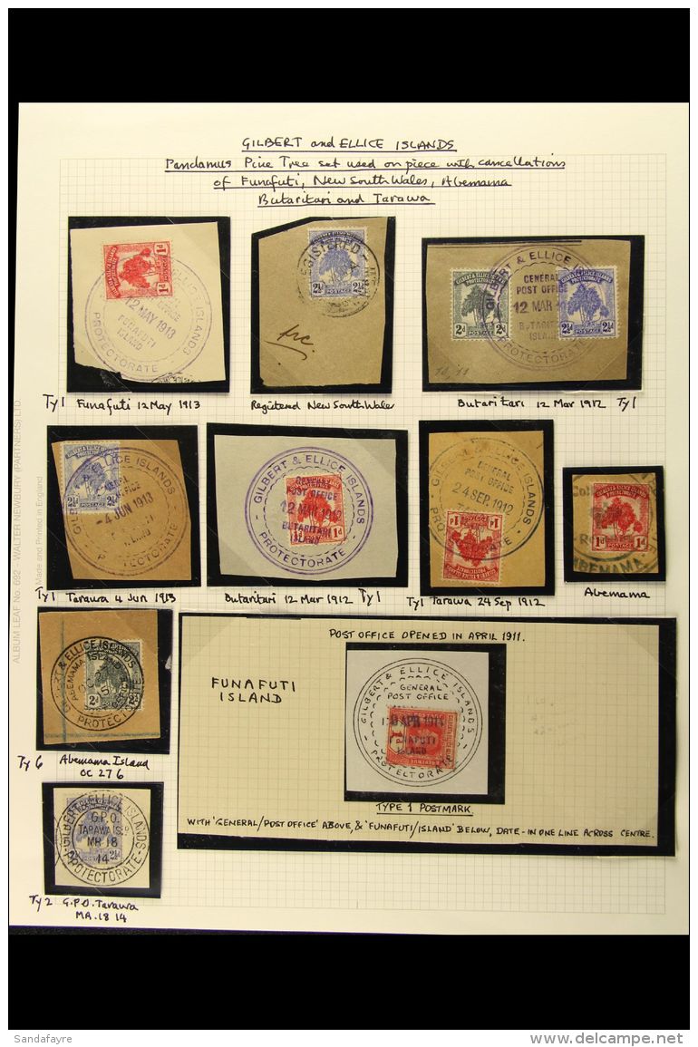 1912-39 POSTMARKS COLLECTION Includes Pine Tree Issues Used On Piece With Different Island Large Cancellations,... - Isole Gilbert Ed Ellice (...-1979)