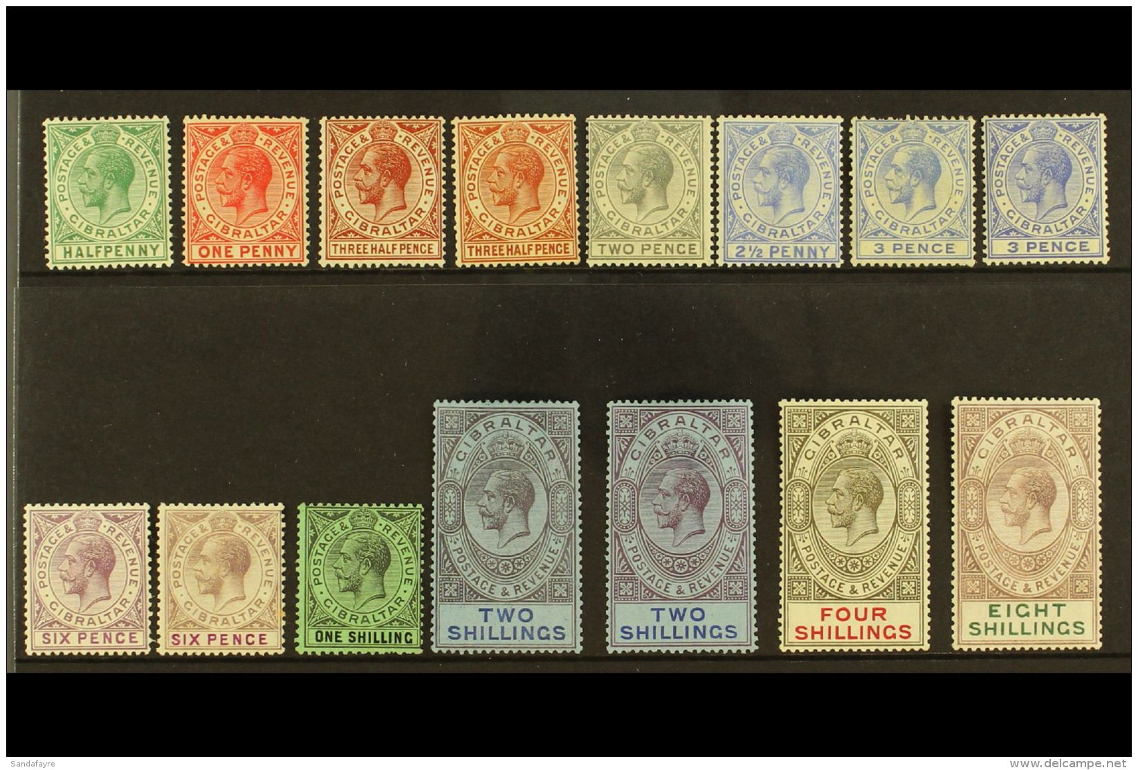 1921-27 KGV Multi Script CA Wmk Set With ALL Listed Shade Variants, SG 89/101, Fine Mint (15 Stamps) For More... - Gibilterra