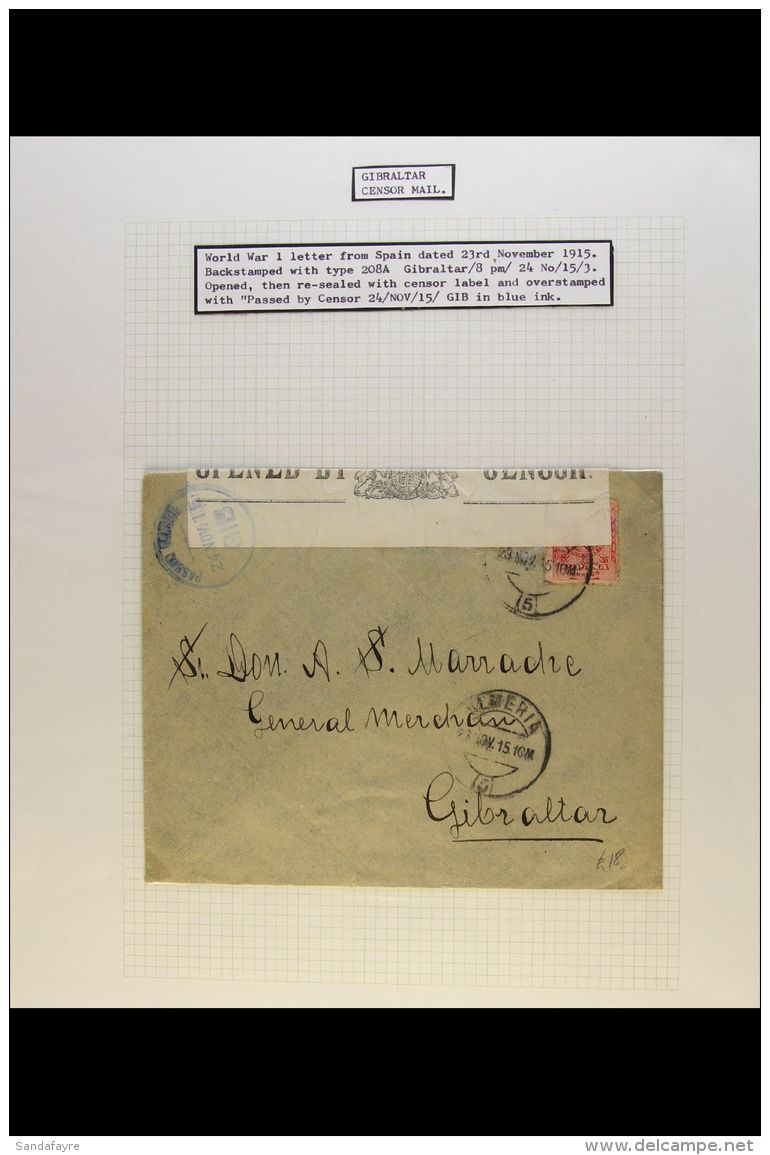 1912-1951 INCOMING MAIL. An Interesting Collection Of Covers On Leaves, Inc 1912 &amp; 1919 Cards From Germany,... - Gibilterra