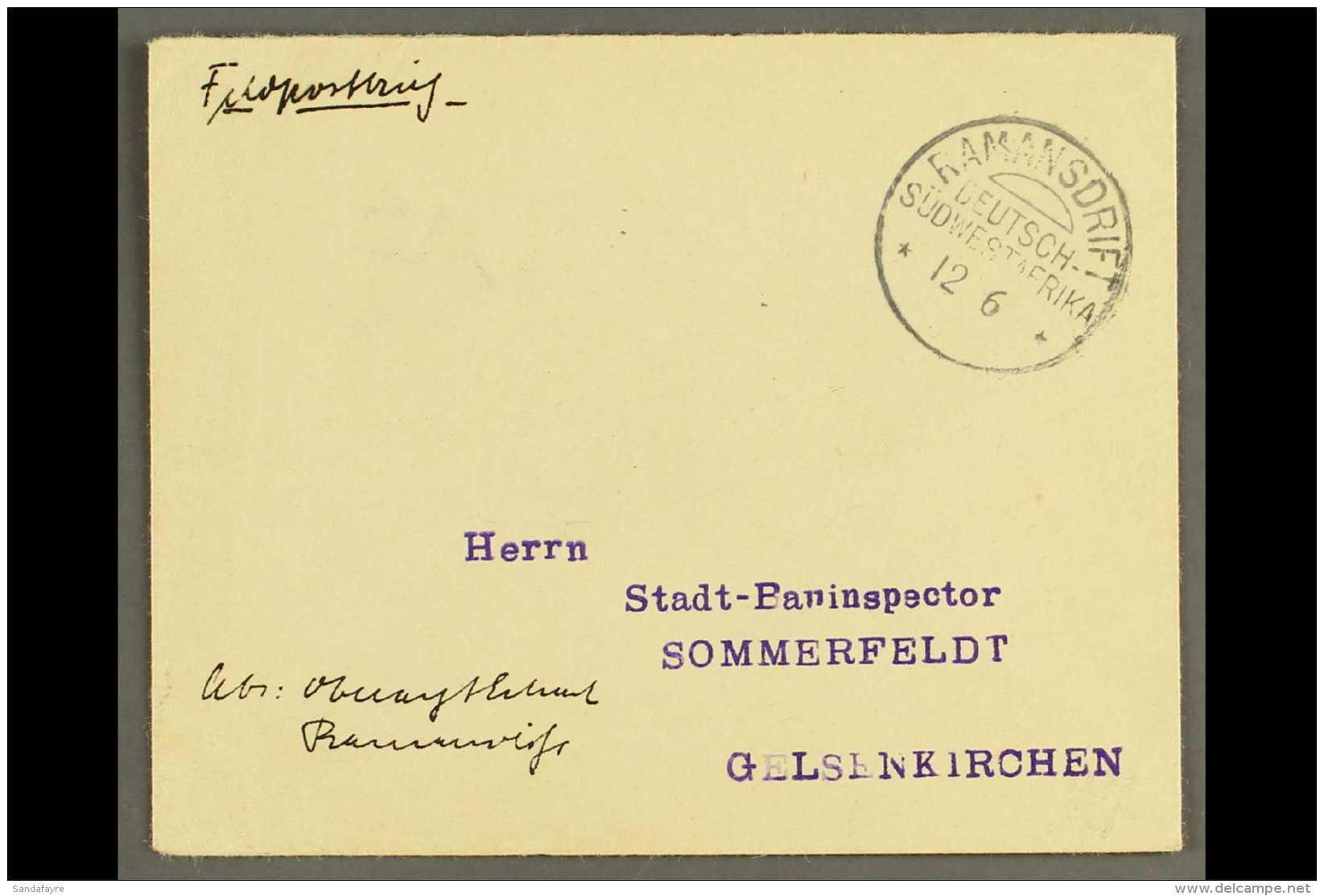 SOUTH WEST AFRICA 1907 (12 Jun) Stampless Feldpost Cover To Germany With Fine "RAMANSDRIFT" Cds Postmark (without... - Altri & Non Classificati