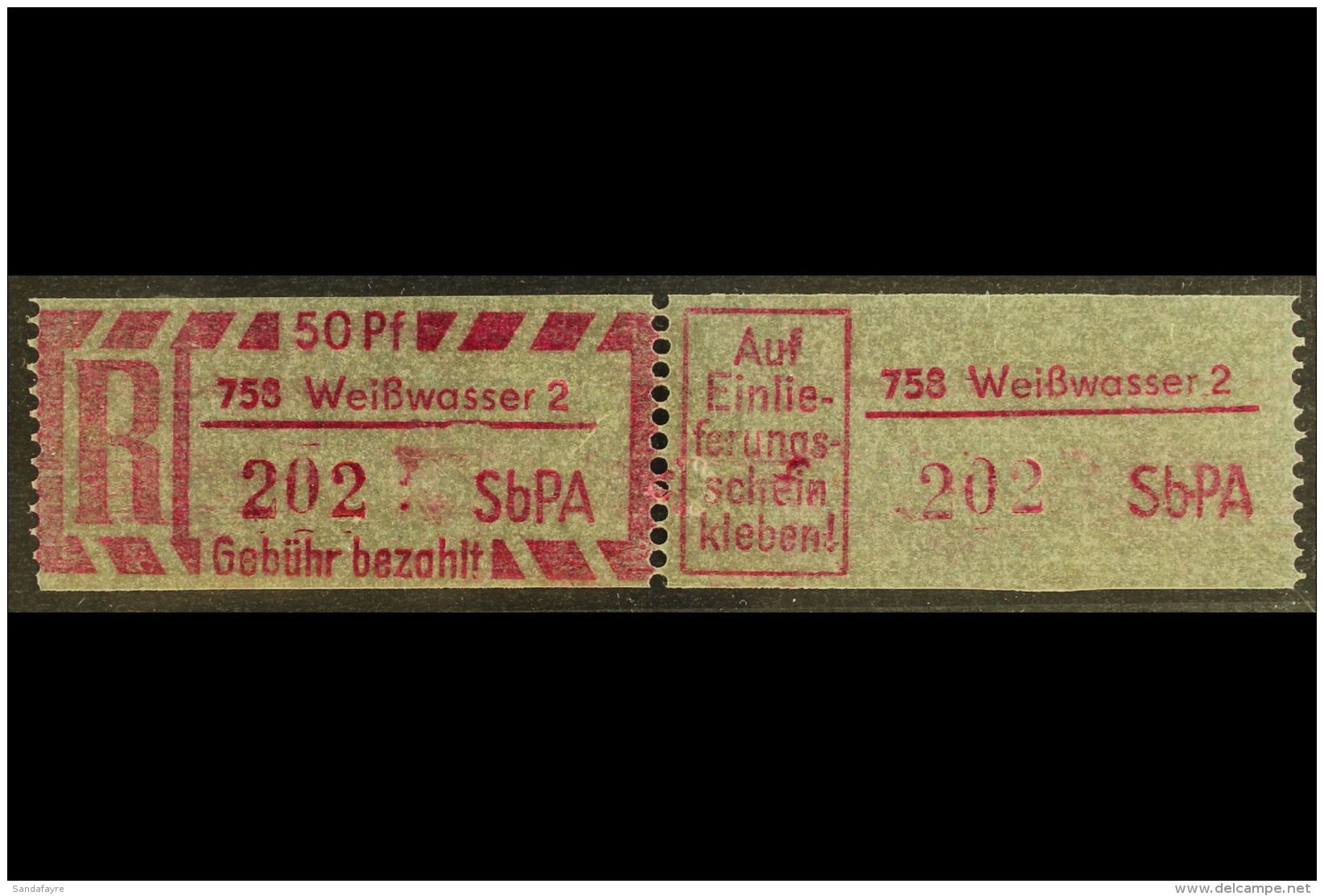 REGISTERED MAIL STAMP (EINSCHREIBEMARKEN) 1968 50pf With Type 1 Postcode, Perf 12&frac12;, Michel 2 C PLZ 758-2... - Autres & Non Classés