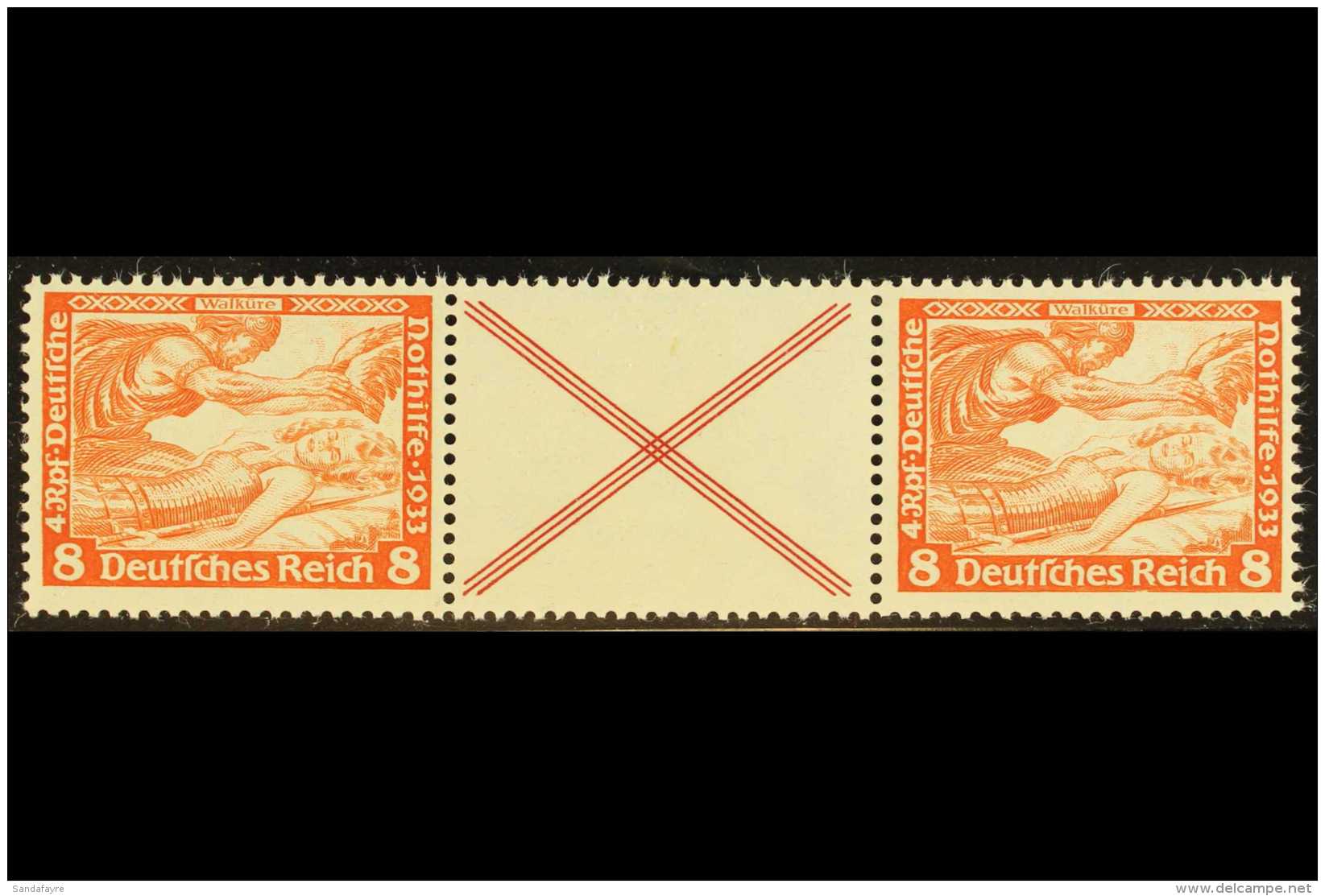 1933 8pf+label+8pf Wagner Horizontal Se-tenant Strip Of 3, Michel W 54, Never Hinged Mint, Very Fresh. For More... - Autres & Non Classés