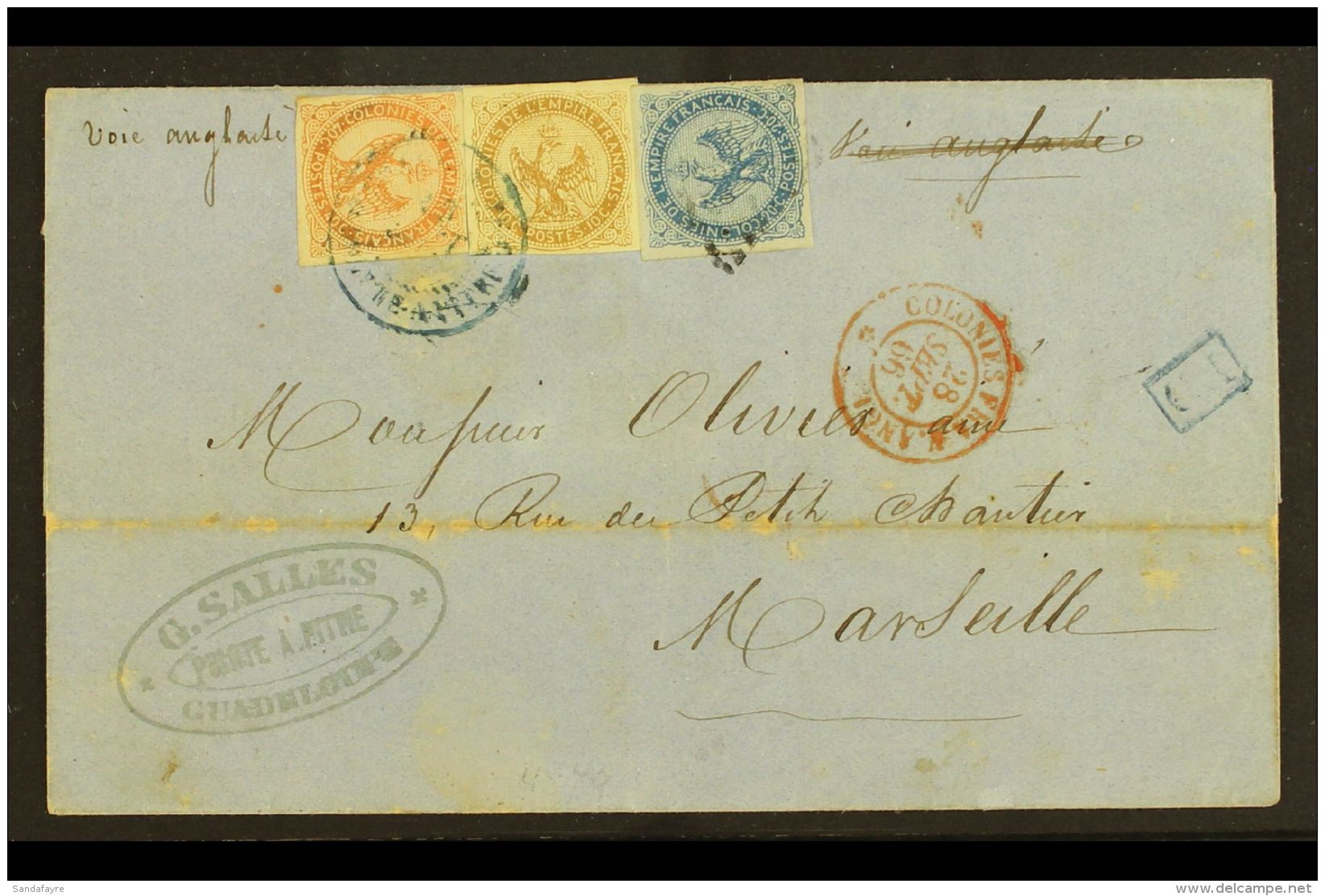 GUADELOUPE 1866 70c Rate "Eagle" Cover From Pointe A Pitre To Marseille Franked 10c Bistre, 20c Blue And 40c... - Sonstige & Ohne Zuordnung