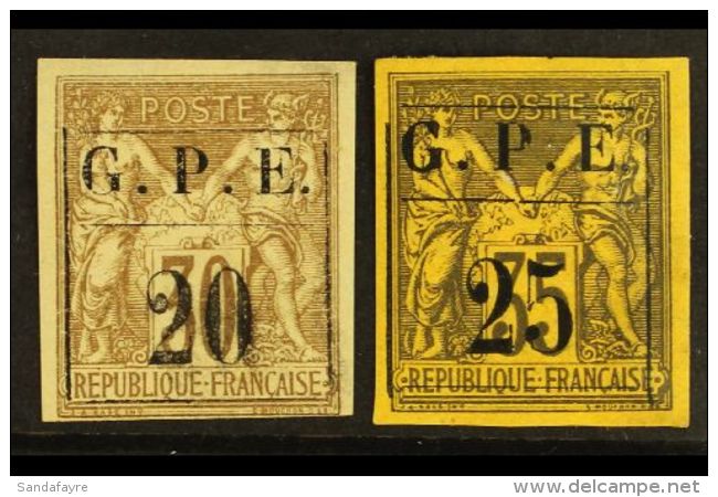 GUADELOUPE 1884 "20" On 30c Brown And "25" On 35c Violet On Yellow, Yv 1 &amp; 2, Very Fine Mint. (2 Stamps) For... - Sonstige & Ohne Zuordnung