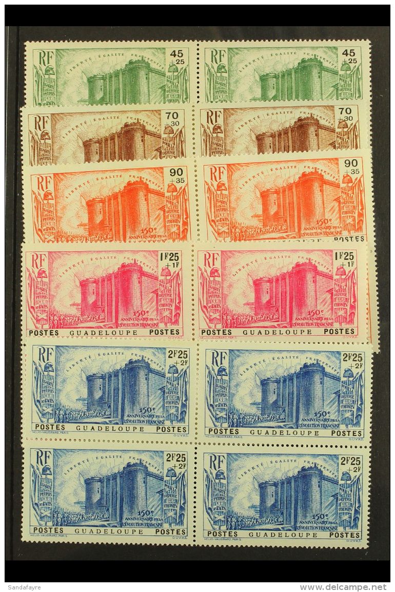 GUADELOUPE 1939 150th Anniv Of The Revolution Set Complete, Yv 142/6, In Superb Mint Blocks Of 4 (3nh, 1 Og). (20... - Altri & Non Classificati