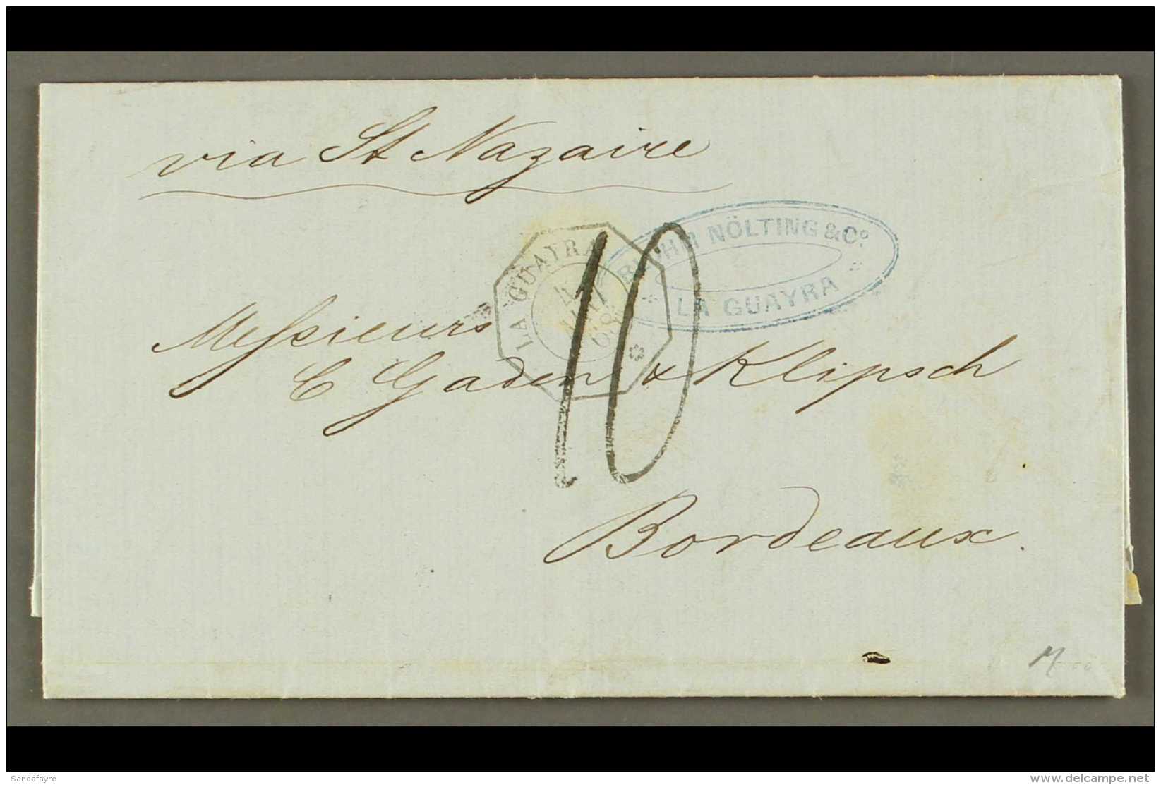 FRENCH PO IN LA GUAYRA 1868 (4 May) Stampless Entire Letter To France, Endorsed 'via St Nazaire', Bearing... - Autres & Non Classés