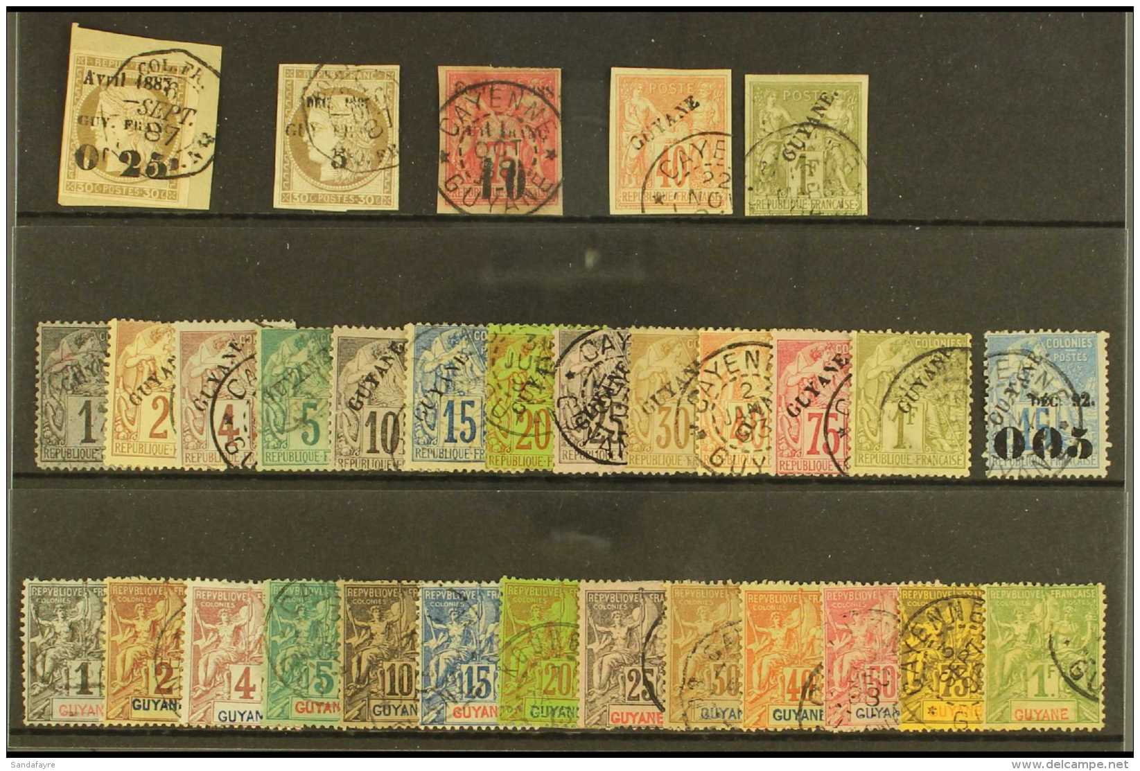 FRENCH GUIANA 1887-92 USED 19TH CENTURY SELECTION Presented On A Stock Card. Includes 1887  0.25 On 30c On Piece,... - Autres & Non Classés
