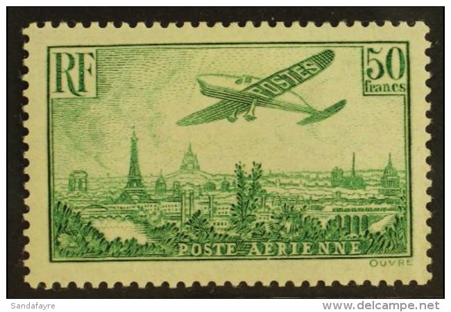 AIRMAILS 1936 50fr Yellow Green "Plane Over Paris", Yv 14, Very Fine And Fresh Mint. For More Images, Please Visit... - Autres & Non Classés