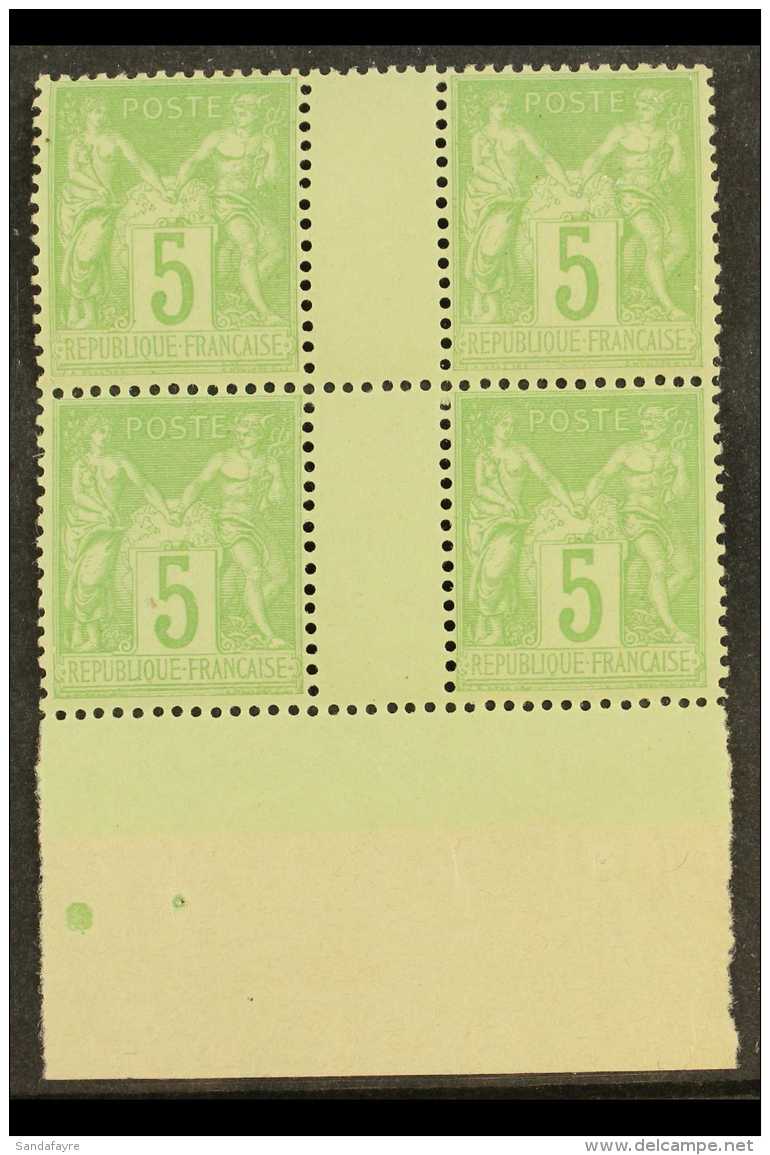 1898-1900 5c Yellow-green Sage Type III, Yvert 102, SG 282, Fine Never Hinged Mint Marginal GUTTER BLOCK Of 4,... - Autres & Non Classés