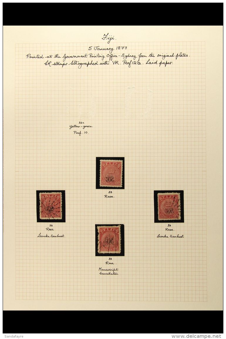 1877 "VR" ON "CR" ISSUES A Mint And Used Group On Album Pages, Includes 1877 (laid Paper) 6d Rose Mint And Three... - Fiji (...-1970)