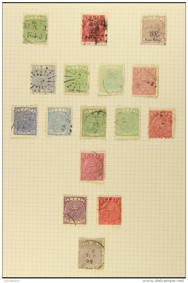 1872-1891 FINE USED COLLECTION On Leaves, All Different, Inc 1872 6c On 3d, 1876-77 6d &amp; 1877 4d On 3d "VR"... - Fidji (...-1970)