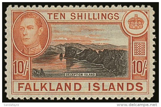 1938-50 10s Black And Orange-brown, SG 162, Very Fine Mint. For More Images, Please Visit... - Falklandinseln