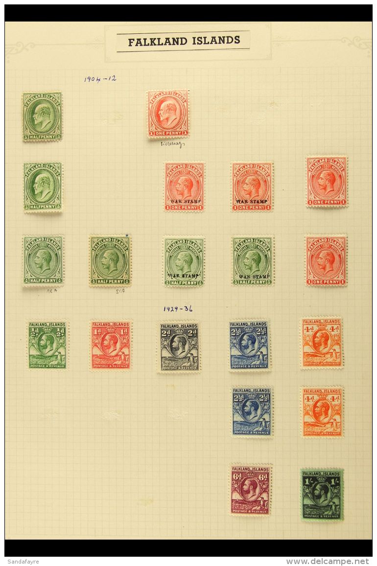 1904-1952 ATTRACTIVE FINE MINT COLLECTION On Leaves, Inc 1929-37 Set To 1s Inc 4d (x2), 1933 Centenary Set To 3d,... - Falkland