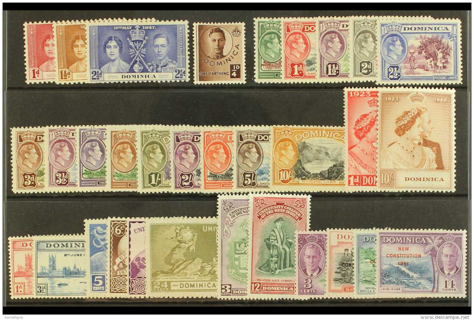 1937-52 MINT KGVI SETS A Lovely Group Including ALL Omnibus Sets &amp; 1938-47 Definitive Set. Lovely (30+ Stamps)... - Dominica (...-1978)