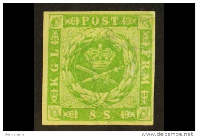 1854-57 8s Yellow-green Dotted Spandrels (SG 12, Michel 5, Facit 5a), Fine Mint, Four Good To Large Margins, Light... - Autres & Non Classés