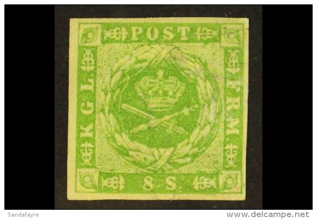 1854-57 8s Yellow-green Dotted Spandrels (SG 12, Michel 5, Facit 5a), Fine Mint, Four Good To Large Margins, Light... - Altri & Non Classificati