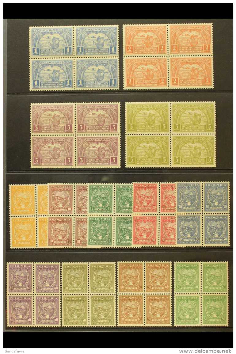 SCADTA 1929 Complete Set (Scott C55/67, SG 56/68, Michel 47/59), Fine Mint BLOCKS Of 4, Mostly With The Usual Dry... - Colombia