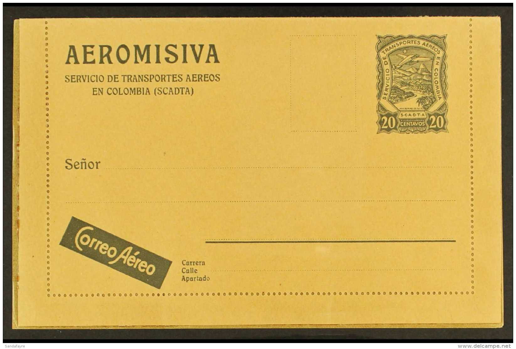 SCADTA 1923 20c Olive Grey On Dark Buff Watermarked Postal Stationery Letter Card, H&amp;G 1a, Fine Mint, With... - Colombie