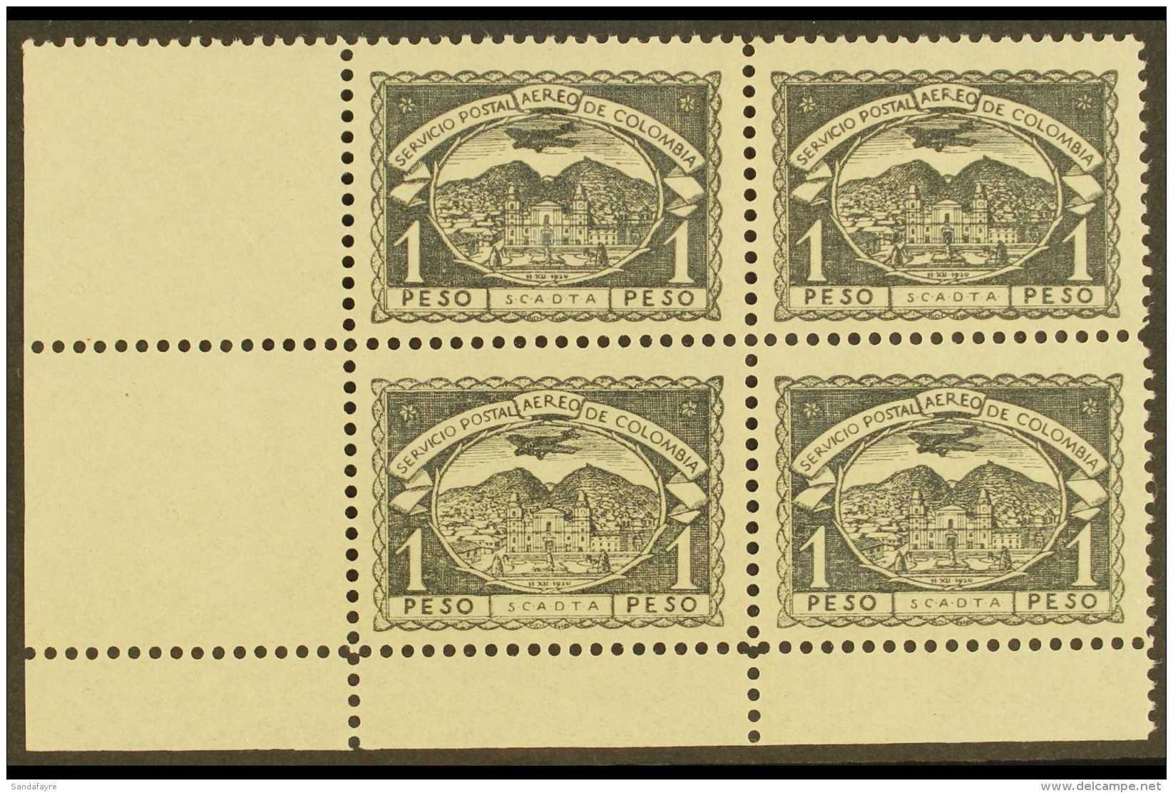 SCADTA 1921-23 1p Grey-black, (Scott C32, SG 25, Michel 17), Superb Never Hinged Mint Lower Left BLOCK Of 4, Very... - Colombie