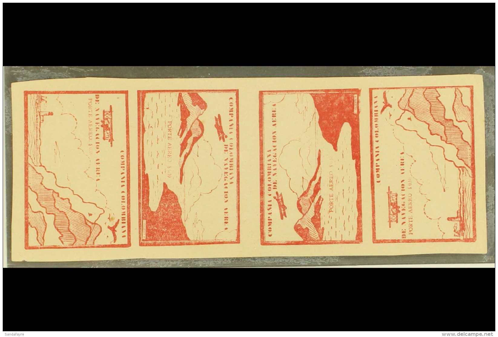 SCADTA 1920 10c Brown-red Imperf Vertical TETE-BECHE STRIP OF TWO SE-TENANT PAIRS (positions 63/67, Tete-beche... - Kolumbien