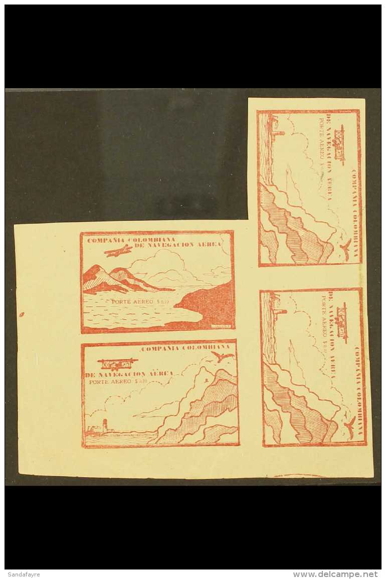 SCADTA 1920 10c Brown-red Imperf SE-TENANT TETE-BECHE BLOCK Of 4 (positions 59/60 &amp; 67/68, So Called... - Colombie