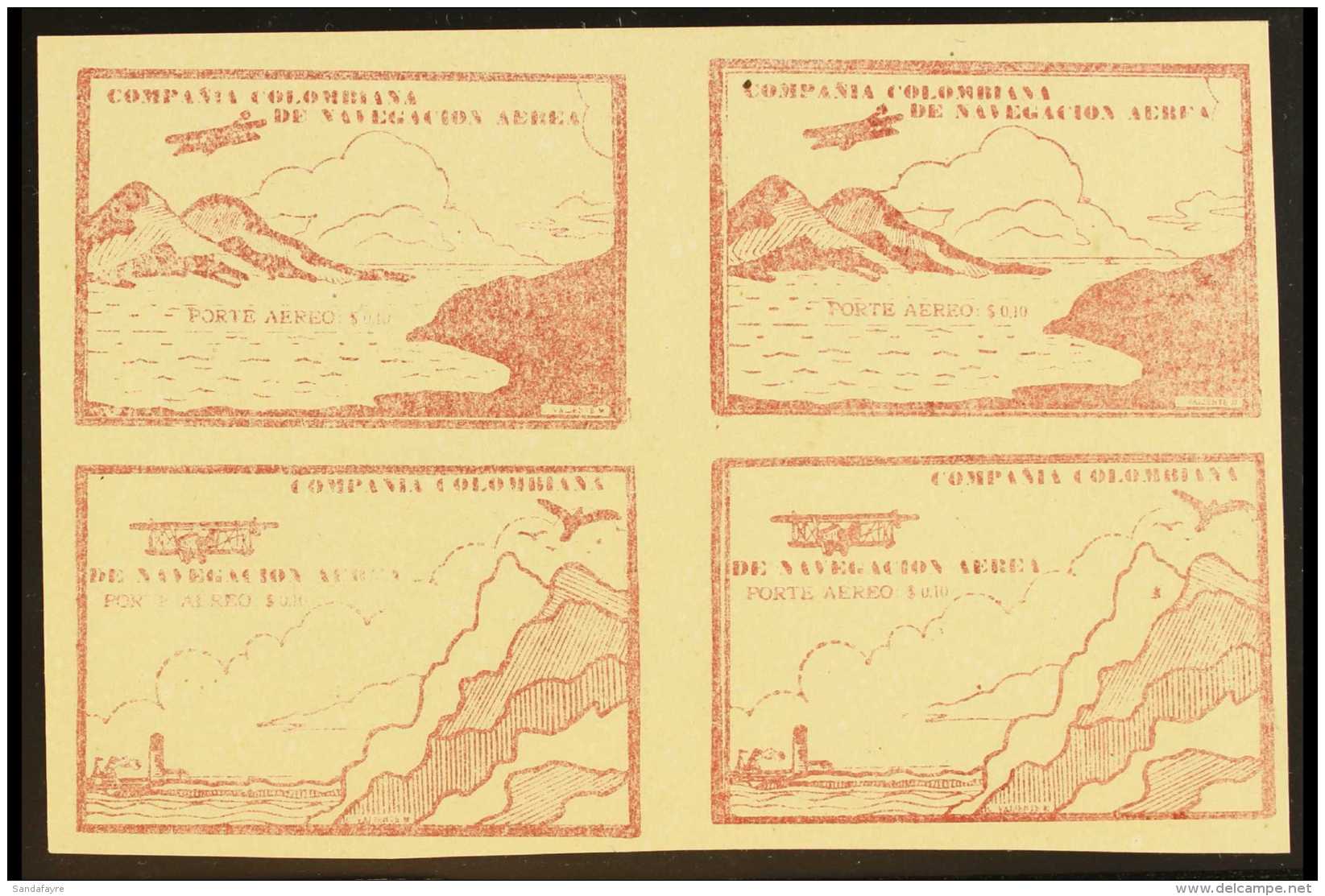 SCADTA 1920 10c Brown-red Imperf SE-TENANT BLOCK Of 4, Containing Two 'Sea And Mountain' And Two 'Cliffs And... - Kolumbien