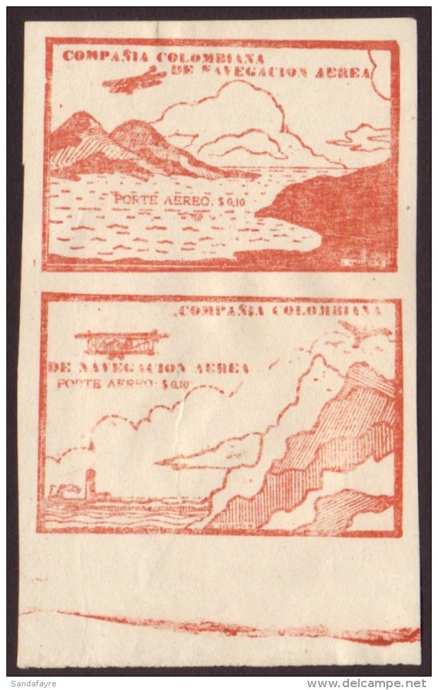 COMPANIA COLOMBIANA DE NAVEGACION AEREA 10c Brown Red Sea And Mountains, Cliffs And Lighthouse, SG 13a/14a, As A... - Colombie