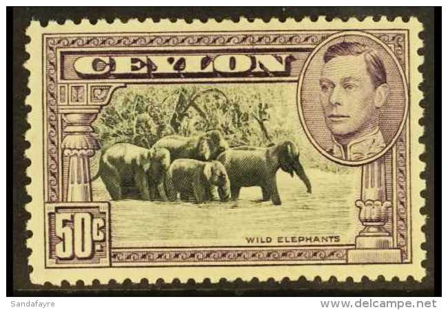 1938-49 50c Black And Mauve, Perf 13 X 11&frac12;, SG 394, Fine Mint. For More Images, Please Visit... - Ceylon (...-1947)