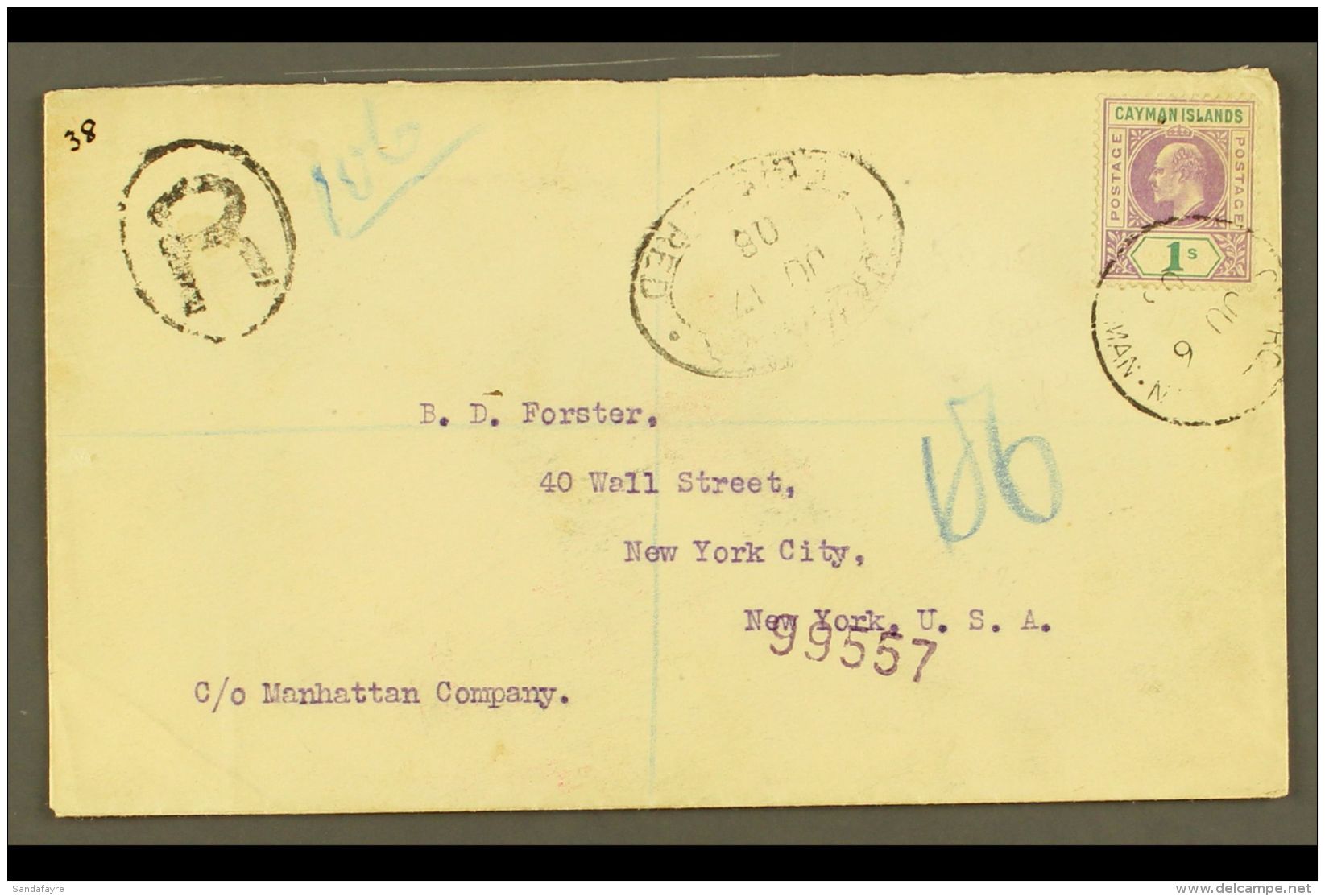 1908 (6 June) Registered Cover To USA, Bearing 1907 1s Stamp (SG 15) Tied By "George Town" Cds, With Registration... - Cayman (Isole)