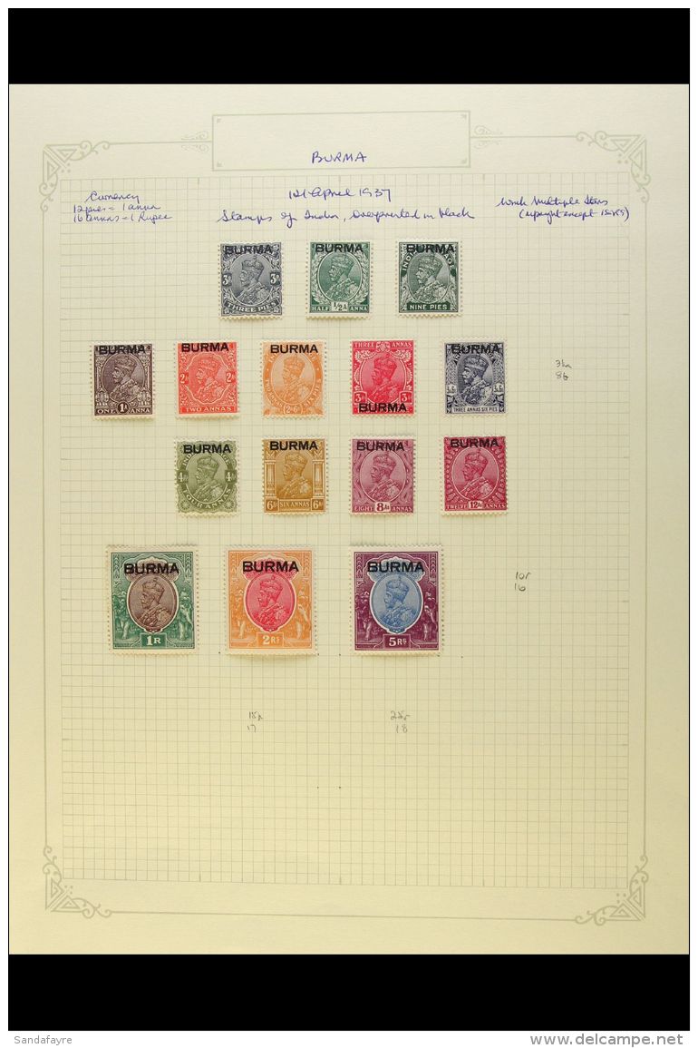 1937-47 FINE MINT COLLECTION A Lovely All Different Collection On Album Pages Which Includes 1937 Overprints On... - Birmania (...-1947)