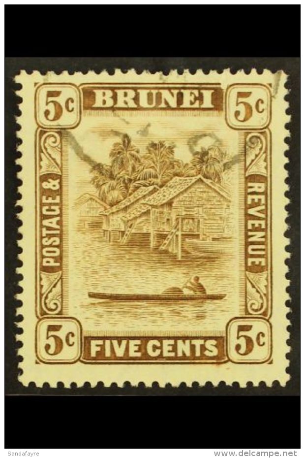 1924-37 5c Chocolate, "5c" Retouch, SG 68a, Fine Cds Used.  For More Images, Please Visit... - Brunei (...-1984)