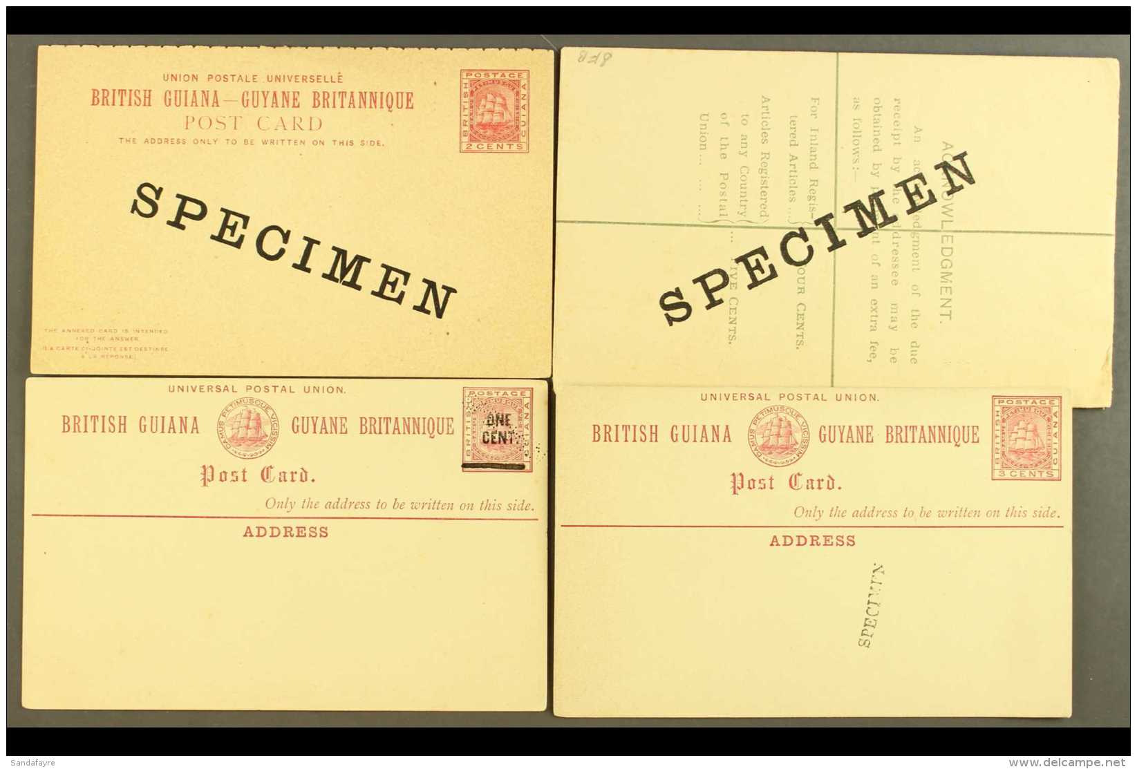 POSTAL STATIONERY SPECIMEN OVERPRINTS &amp; PERFINS 1879-1905 All Different Unused Collection, Inc POSTCARDS 1879... - Guyana Britannica (...-1966)