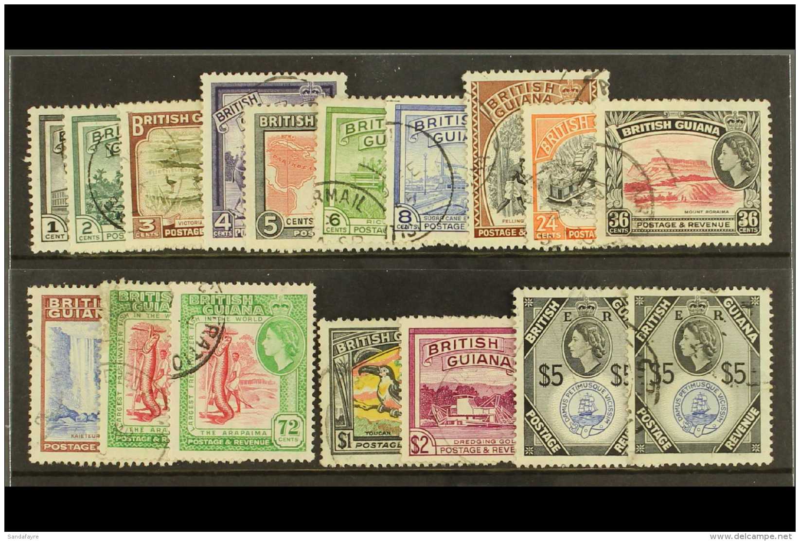 1954-63 Complete QEII Definitives Set, SG 331/345, Plus 72c And $5 DLR Printings, Fine Used. (17 Stamps) For More... - British Guiana (...-1966)