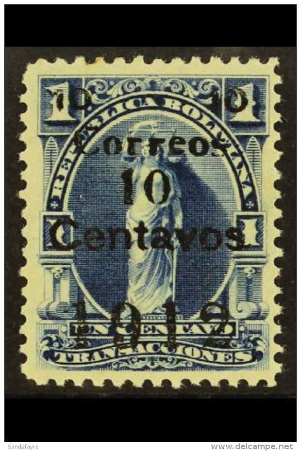 1912 10c On 1c Blue With SURCHARGE IN BLACK, Scott 101d Or SG 129b, Mint. For More Images, Please Visit... - Bolivie