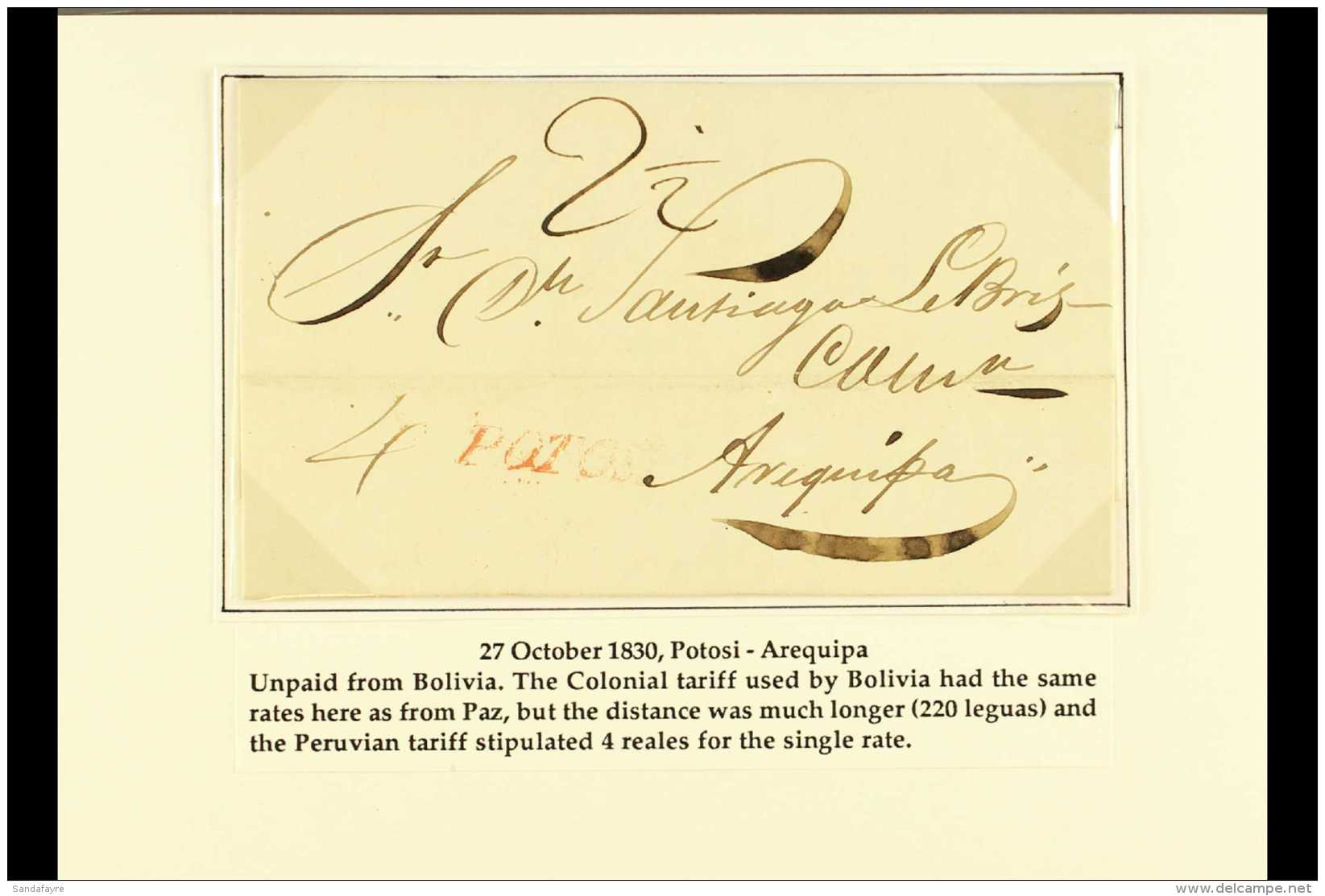 1830 ENTIRE LETTER TO PERU 1830 (27 Oct) EL From Potosi To Arequipa Showing A Colonial Longer Distance Postage... - Bolivia