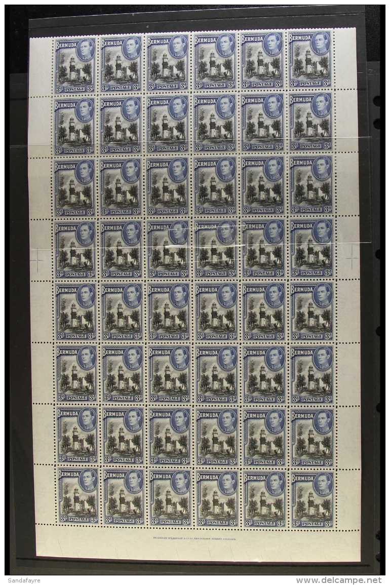 1938-52 NHM COMPLETE SHEET OF 60 3d Black &amp; Deep Blue, SG 114a, Never Hinged Mint Complete Sheet Of 60 Stamps... - Bermudes