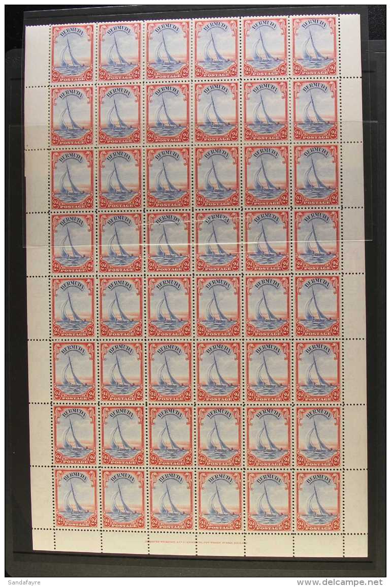 1938-52 COMPLETE SHEET NHM 2d Ultramarine &amp; Scarlet, Complete Sheet Of 60 Stamps (6 X 10), Selvedge To All... - Bermudes