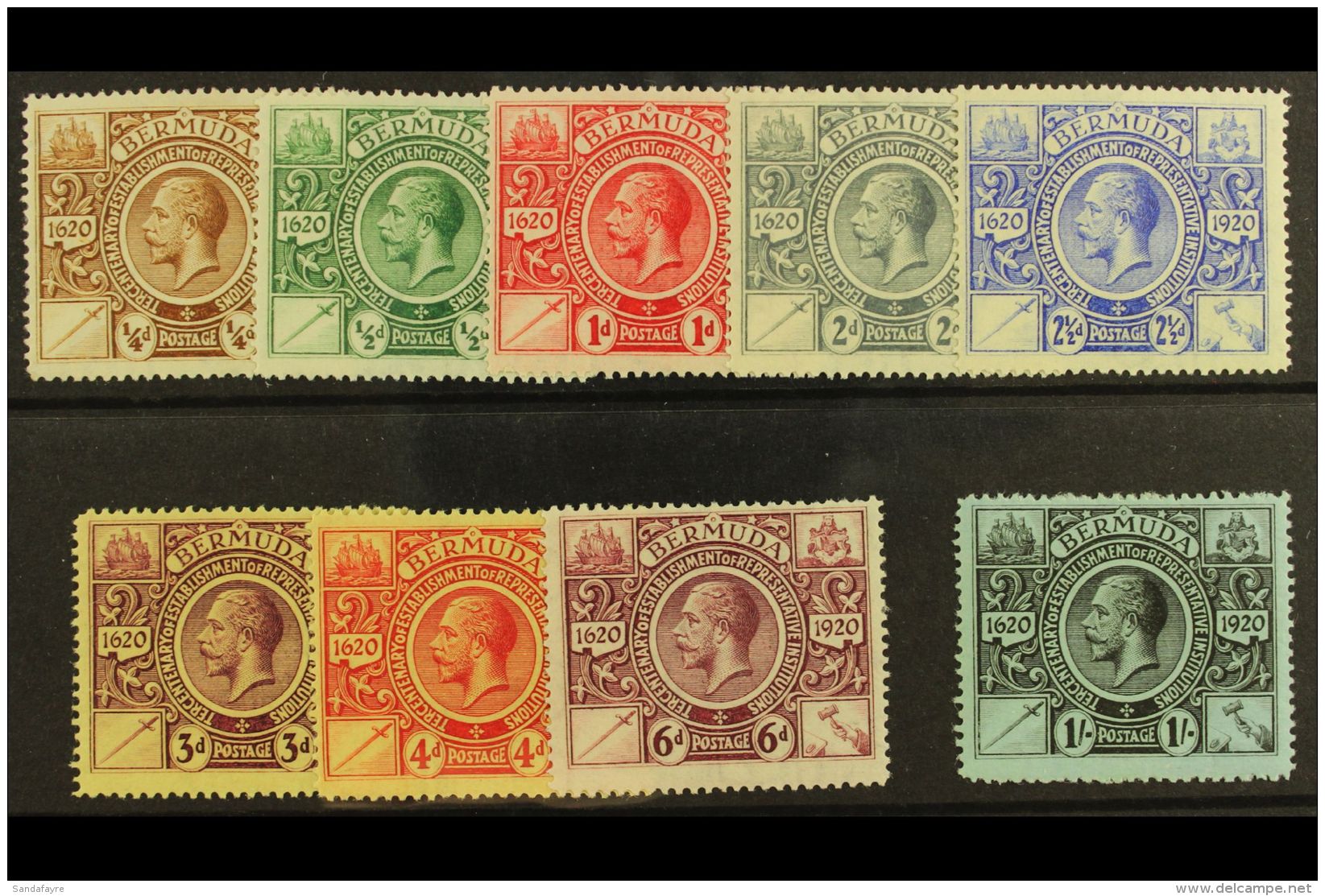 1921 Tercentenary Set Complete, SG 68/76, Very Fine Mint. (9 Stamps) For More Images, Please Visit... - Bermudes