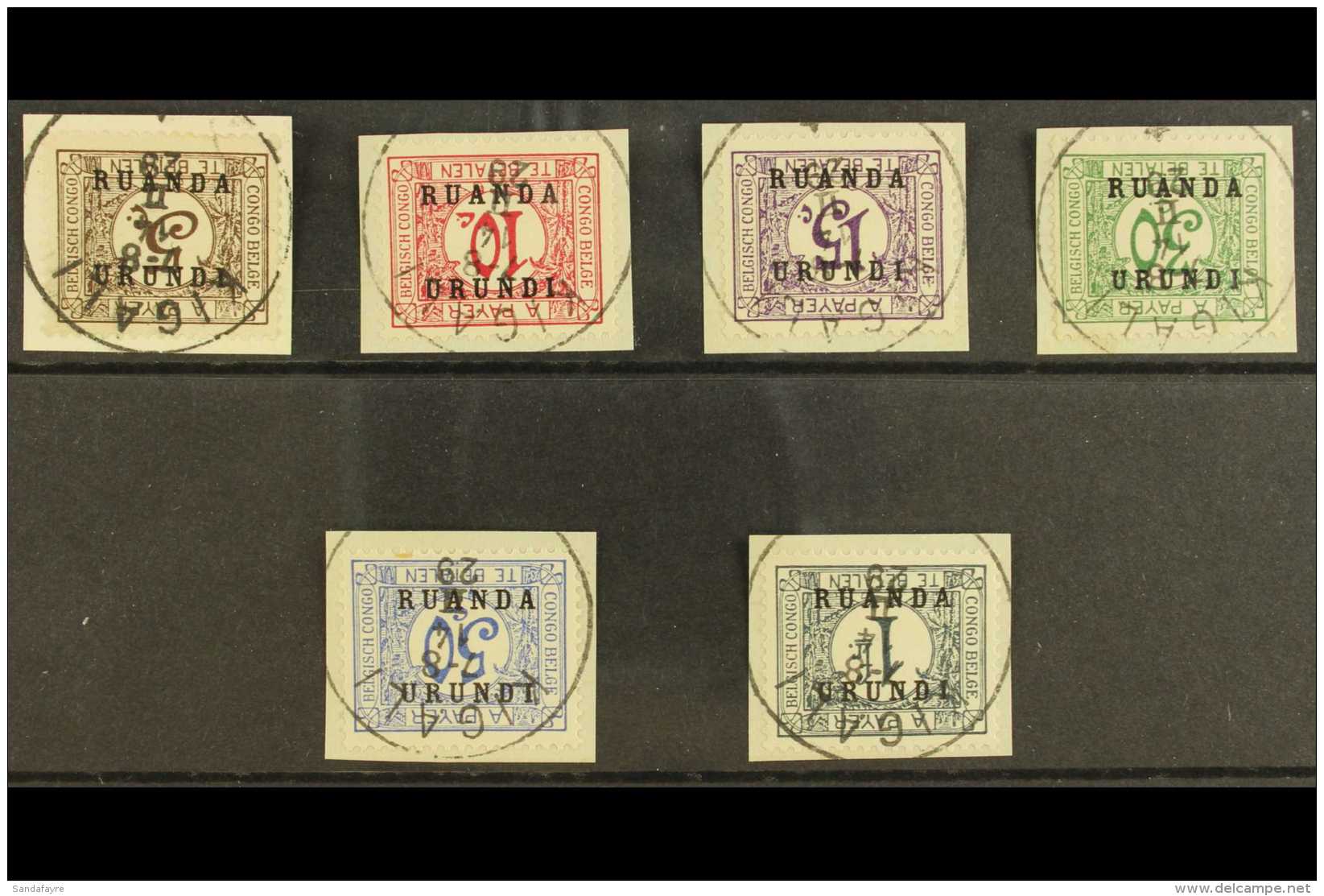 RUANDA URUNDI POSTAGE DUE 1924 Set Complete Each Value With OVERPRINT INVERTED, SG D55/60 Varities (Cob TX9/14... - Other & Unclassified