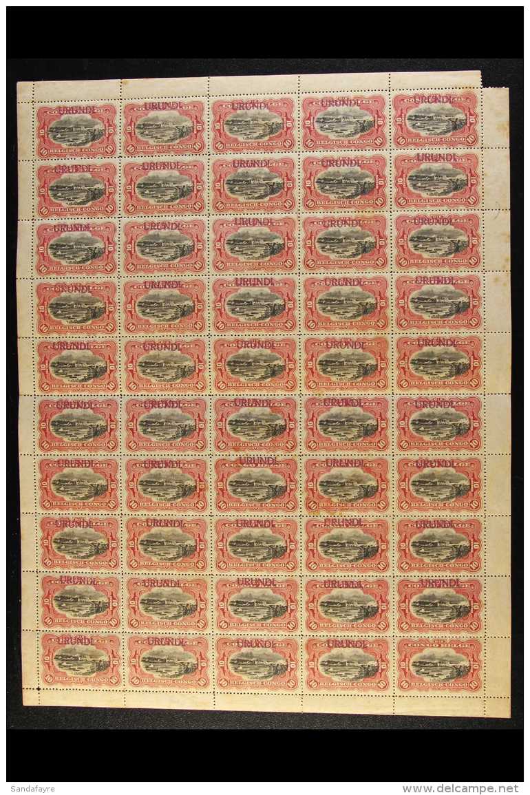 RUANDA URUNDI 1915 "URUNDI" Local Overprint In Violet On 10c Black And Carmine, Cob 17, A Complete Sheet Of Fifty... - Other & Unclassified