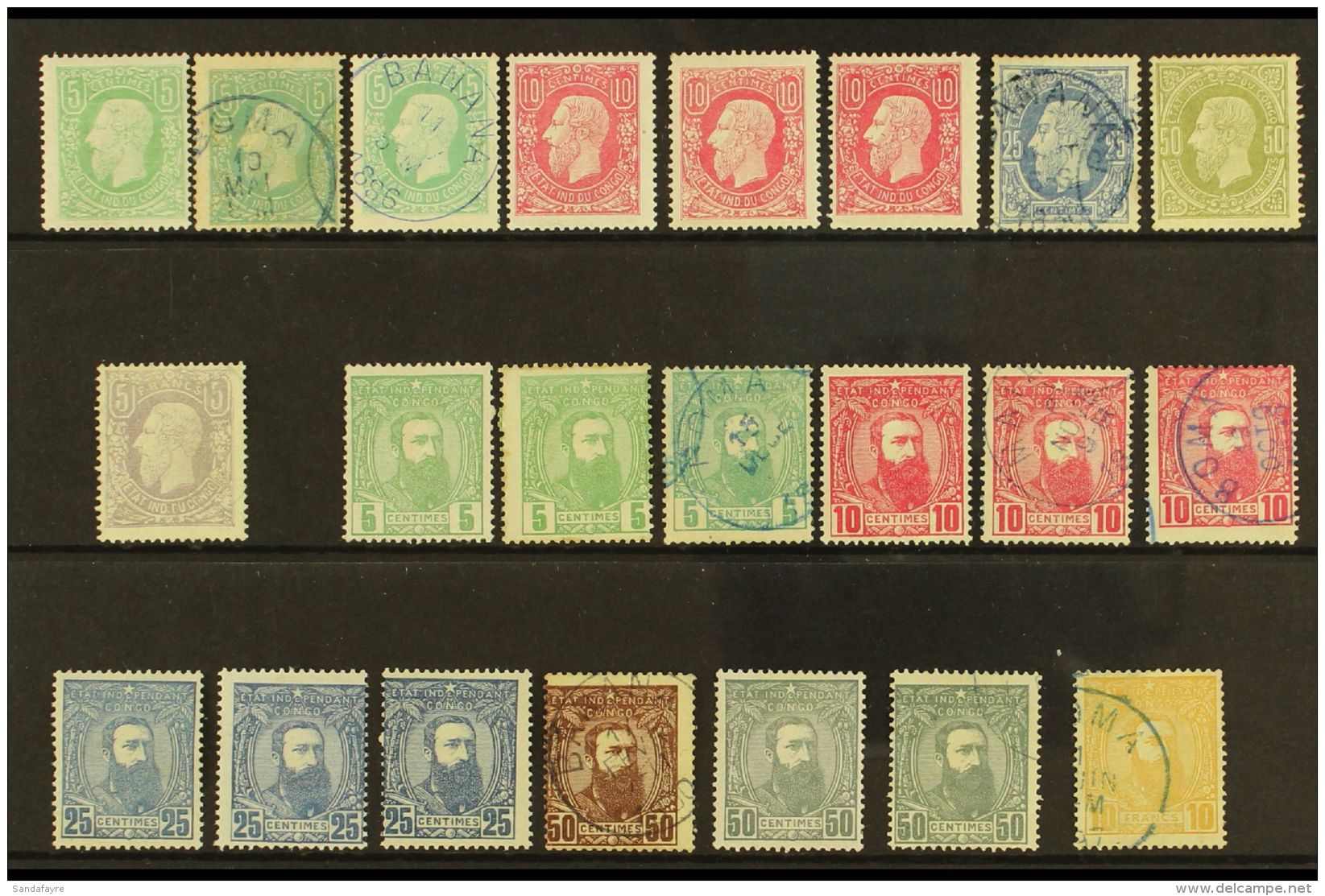 CONGO 1886-87 Definitives Mint &amp; Used Selection To 5f &amp; 10f On A Stock Card. Includes 1886 5c Mint &amp;... - Autres & Non Classés