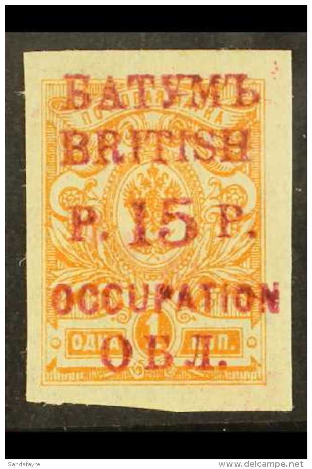 1919 15r On 1k Orange, Ovptd In Red, SG 20a, Very Fine And Fresh Mint. For More Images, Please Visit... - Batum (1919-1920)