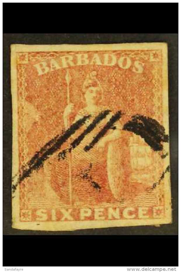 1858 6d Pale Rose-red, SG 11, Good Used With Four Margins. For More Images, Please Visit... - Barbados (...-1966)