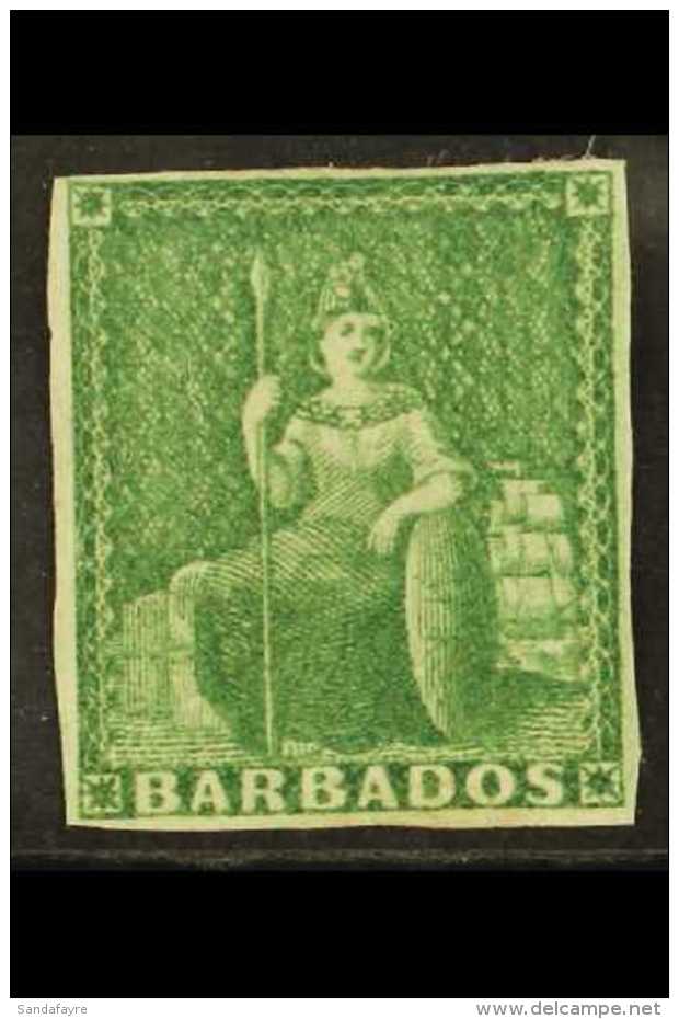 1855-58 &frac12;d Green (white Paper), SG 8, 4 Clear Margins, Faint Gum Crease, Fine Mint For More Images, Please... - Barbades (...-1966)
