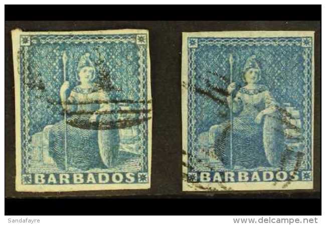 1855-58 (1d) Pale Blue And (1d) Deep Blue, SG 9/10, Good Used With Four Margins.(2 Stamps) For More Images, Please... - Barbades (...-1966)
