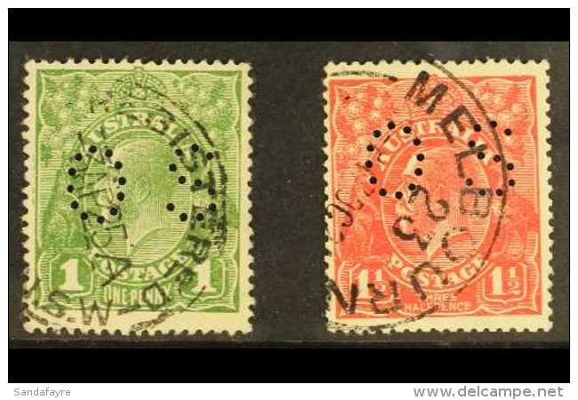 OFFICIAL 1924 1d Sage-green &amp; 1&frac12;d Scarlet Heads No Watermark With "OS" Perfins, SG O86/87, Fine Cds... - Altri & Non Classificati