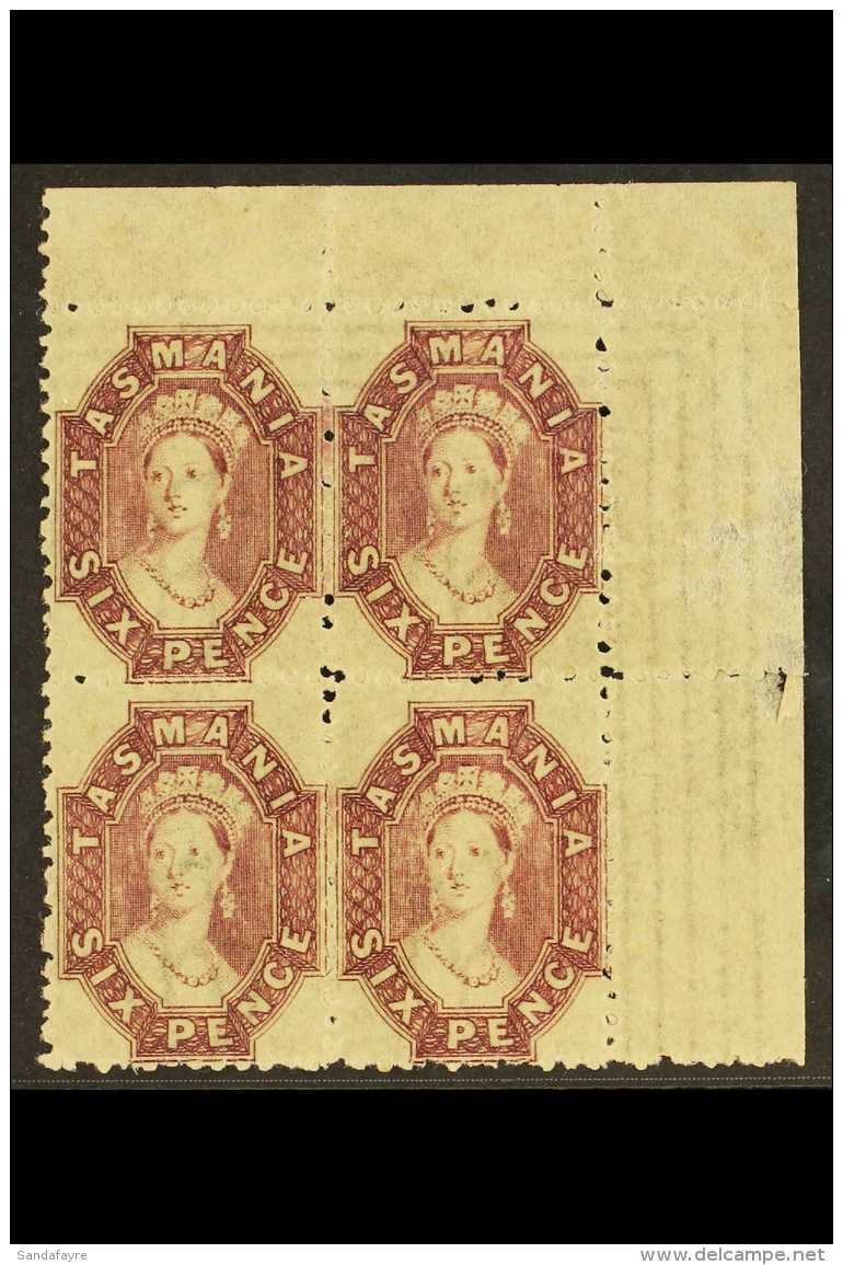 TASMANIA 1863-71 6d Reddish- Mauve Perf 12, SG 76, Superb Never Hinged Mint BLOCK OF FOUR From The Upper Right... - Autres & Non Classés