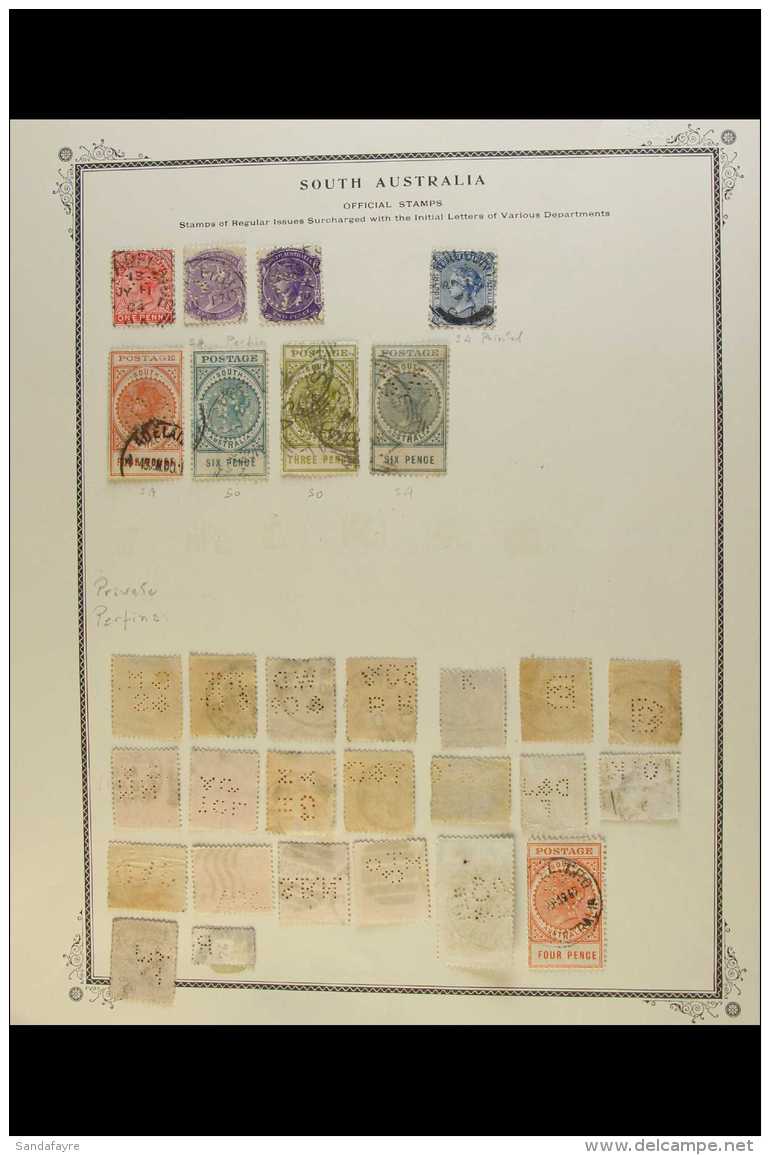 SOUTH AUSTRALIA PERFINS Collection Of Used Stamps With Official "SA" Perfins (8) And Private Perfins (22) Arranged... - Altri & Non Classificati