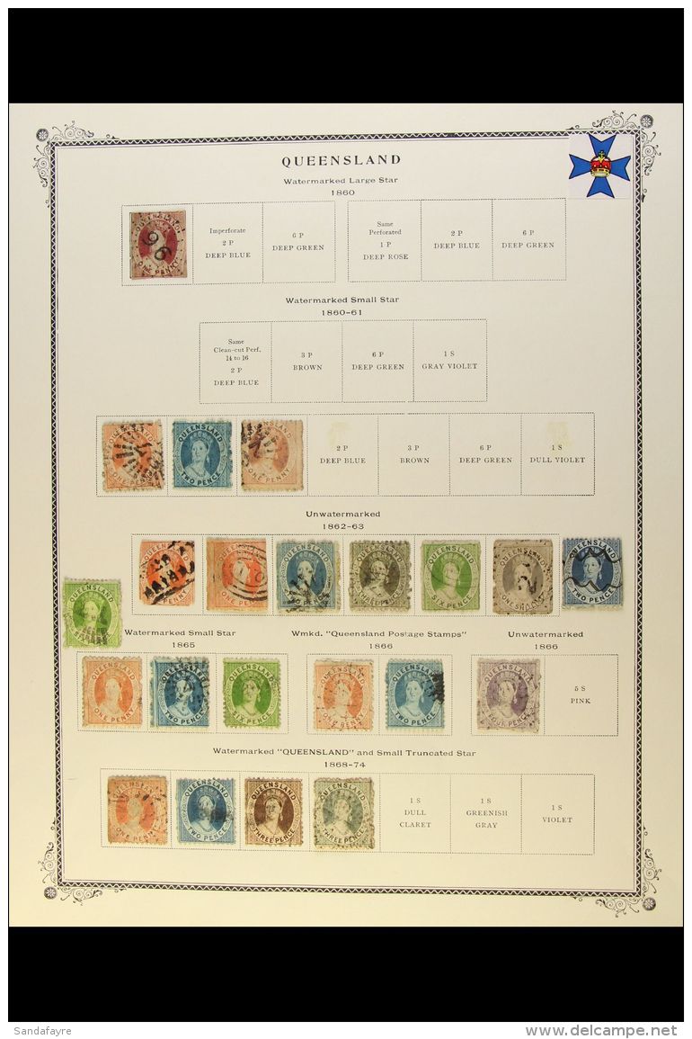 QUEENSLAND 1860's - 1900's COLLECTION On Leaves, Some Mint But Mostly Used Stamps, Inc 1860 1d Imperf Used (3+... - Altri & Non Classificati