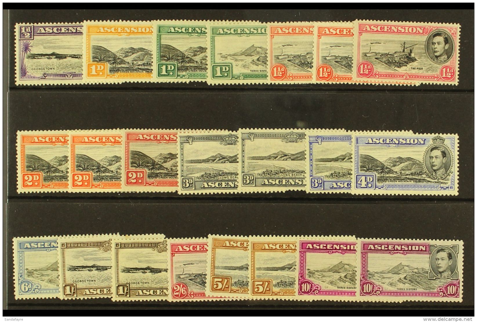 1938-53 KGVI Definitives Set Plus Additional Perfs Of 1&frac12;d Vermilion, 2d Red-orange, 3d Grey, 1s, 5s &amp;... - Ascension